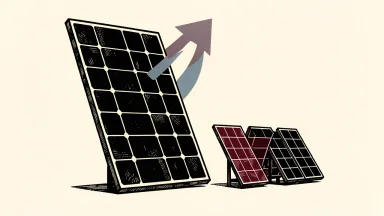First Solar stock upgrade depicted by a solar panel with a rising arrow behind it.