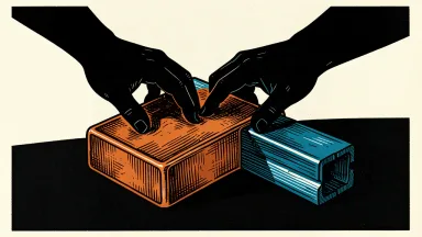 A conceptual illustration showing silhouetted hands placing a copper block and a steel beam, representing investments in Ero Copper and QXO.