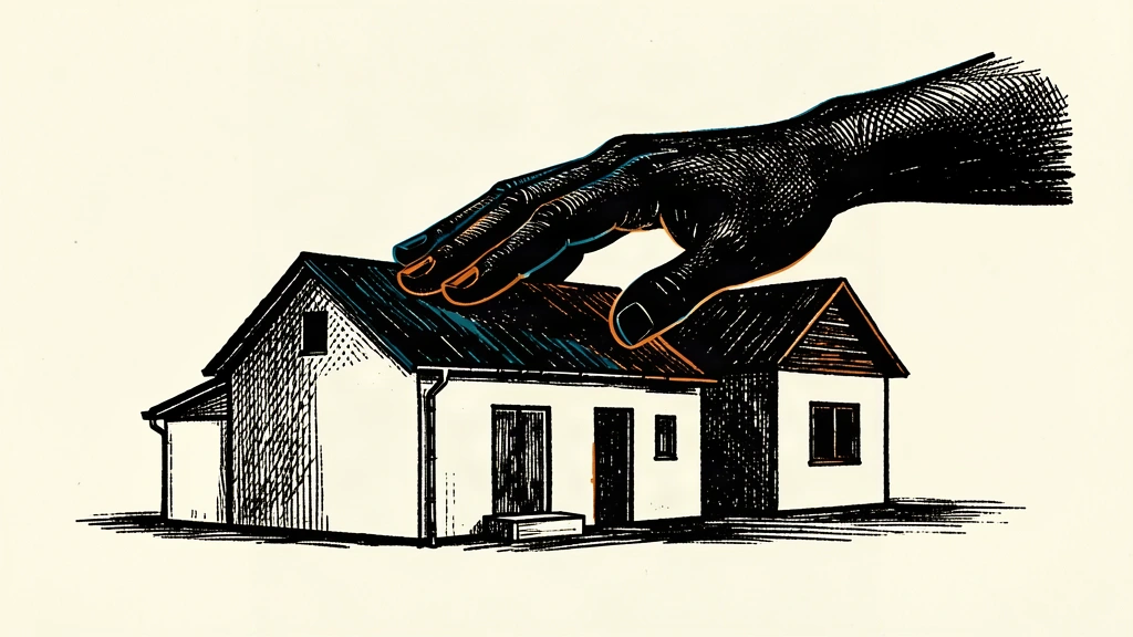 An editorial illustration showing a hand pressing down slightly on a row of houses to represent a deceleration in price growth.