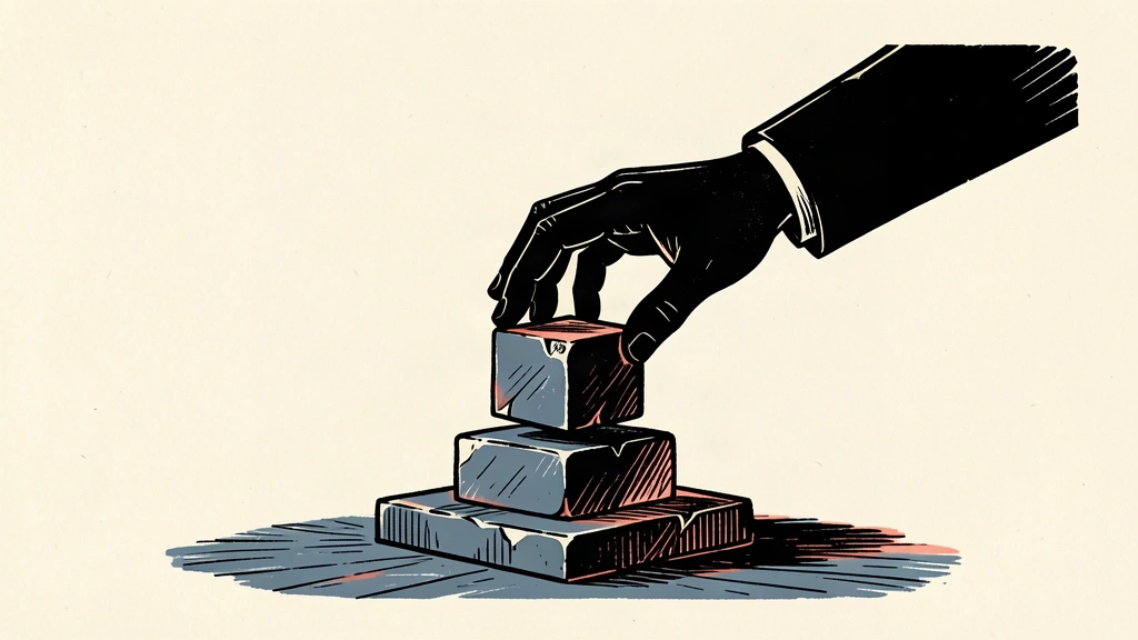 A conceptual illustration showing a large stone pillar being elevated by a small block pushed underneath it.