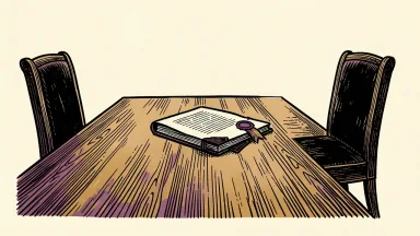 Diamondback Energy board changes: two empty chairs pulled away from a conference table next to a sealed stockholder agreement.