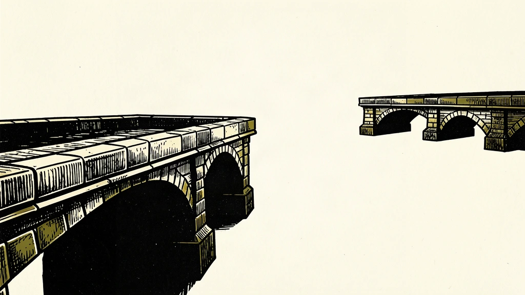 An editorial illustration showing two massive bridge sections reaching toward each other from opposite sides of the frame, separated by a wide gap of empty space.