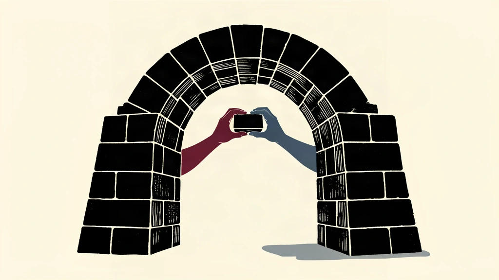 An editorial illustration showing a large stone archway being completed by a pair of hands placing the central keystone, representing oversight and implementation.