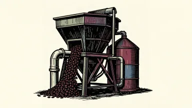 An editorial illustration showing the physical expansion of a coffee production facility with a new tank being added to a large hopper.