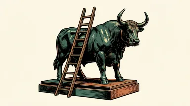 Cboe Global Markets price target raised, depicted as a bronze bull with a ladder leaning against its pedestal.