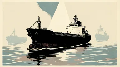 Russian shadow fleet evading sanctions: a solid oil tanker surrounded by several ghostly, transparent outlines of itself to represent spoofed locations.