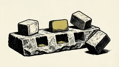 A linocut illustration of stone blocks being swapped out of a heavy slab, representing the potential reshuffling of an index.