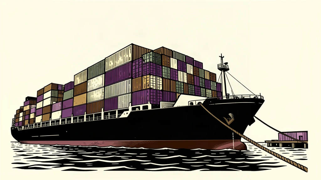 A low-angle illustration of a massive cargo ship overflowing with containers, representing a surge in exports.