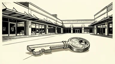 Newmark arranges the historic sale of The Summit retail center: a large metal key rests on the pavement before a sprawling open-air lifestyle shopping complex.