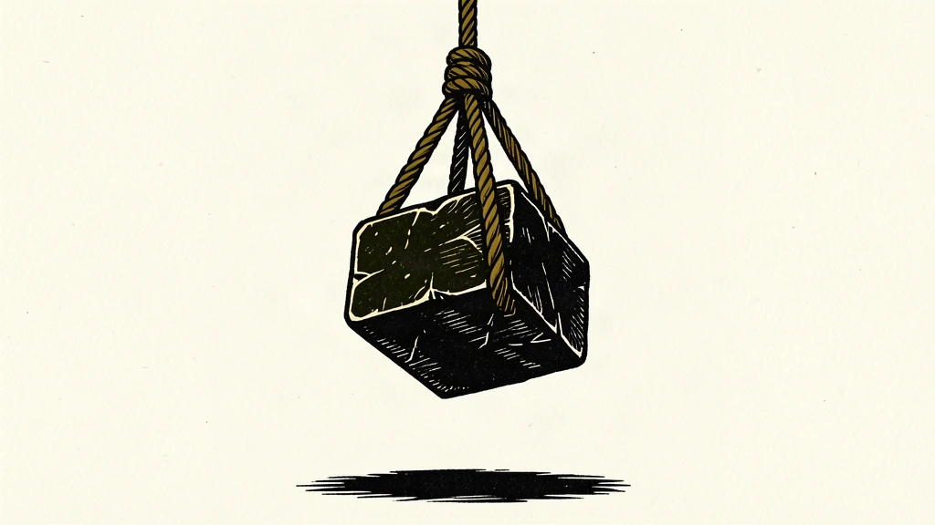 A heavy stone block is hoisted upward by a rope, showing a significant increase in height from its previous position.