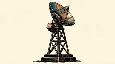 BCE Inc. price target lowered: a telecommunications tower with a satellite dish tilts slightly under the weight of a heavy stone.