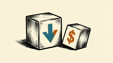 Newmark Group price target cut shown as a carved block with a downward arrow next to a leaning dollar-sign block.