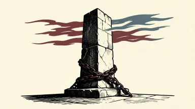 Brookfield Corporation credit rating affirmed: a massive stone pillar stands firm despite a heavy chain wrapped around its base.