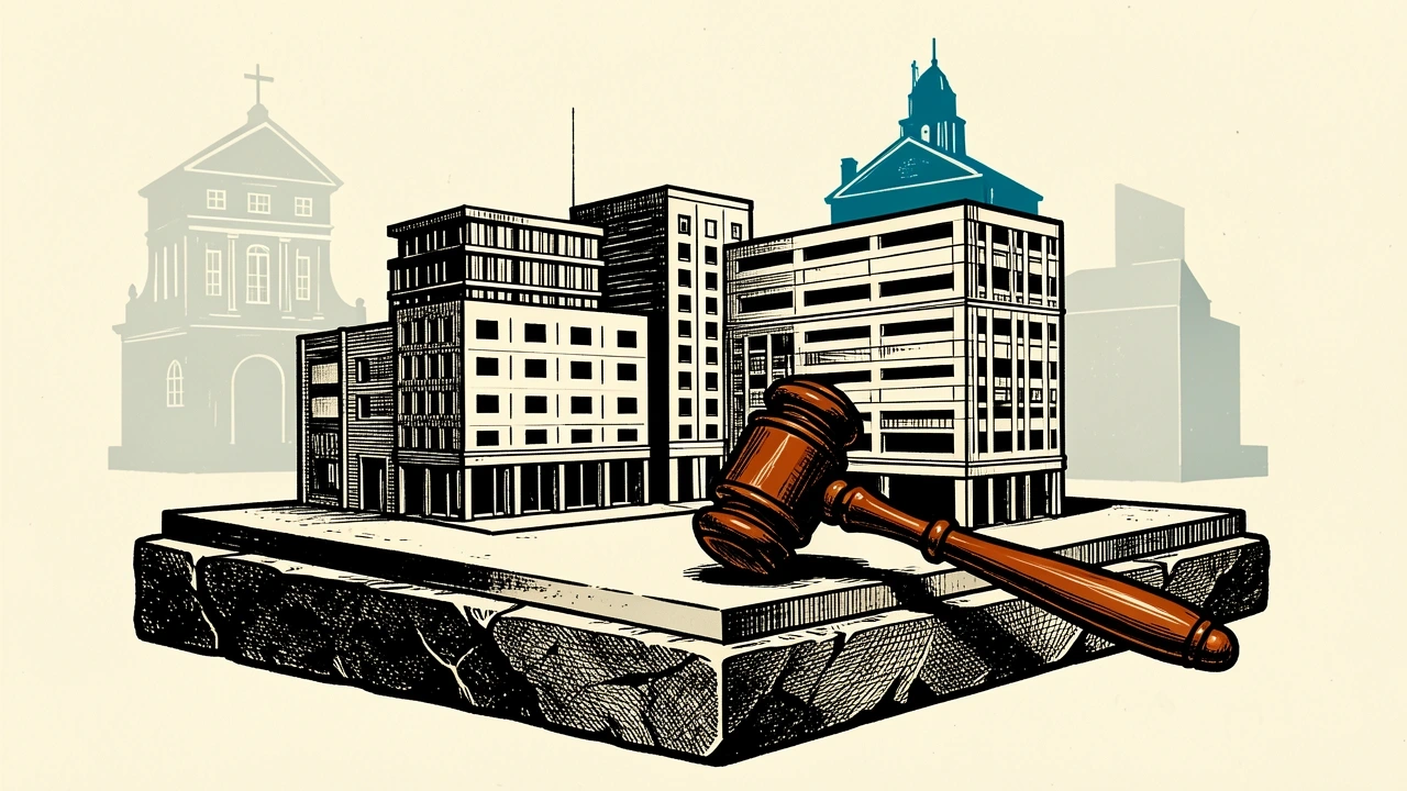 Comstock wins summary judgment in Herndon litigation: a wooden gavel rests at the base of a downtown redevelopment model.