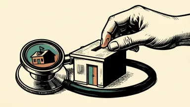 Centene's Ambetter Health and Marathon Health expand primary care access: a hand drops a zero-value coin into a clinic framed by a stethoscope.