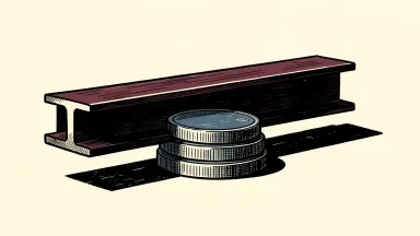 Commercial Metals quarterly earnings depicted as a steel beam on metal coins.