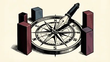 Morningstar launches Direct AI: a stylized compass with a pen nib needle surrounded by three geometric pillars on ivory paper.
