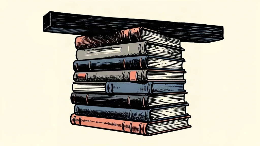 An editorial illustration of a stack of textbooks being compressed by a heavy dark beam from above.