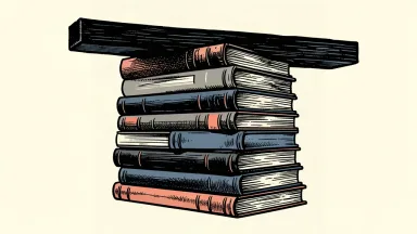 An editorial illustration of a stack of textbooks being compressed by a heavy dark beam from above.