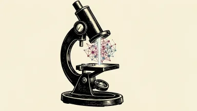 IQVIA launches IQVIA Explorer for life sciences: a microscope lens focuses on a chaotic data cluster, transforming it into a single, organized column of light.