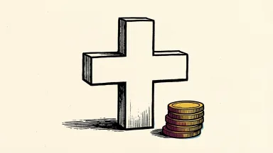 Johnson & Johnson quarterly earnings depicted as a medical cross beside a stack of gold coins.