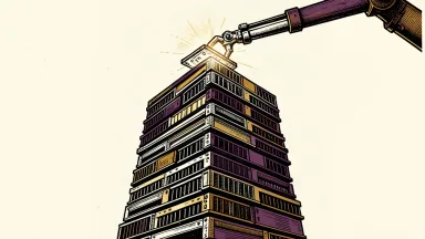 A towering vertical stack of semiconductor components and server blades representing a massive backlog of future work.