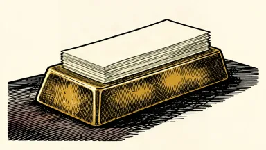 A stack of rectangular receipts rests on a solid gold bullion bar.