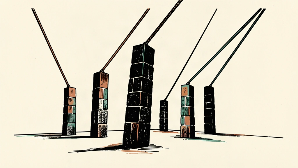 An editorial illustration showing heavy stone pillars supporting cables that pull sharply upward, representing rising global bond yields.