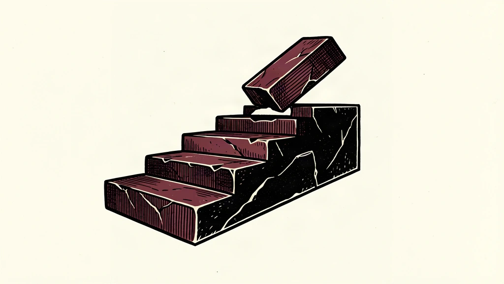 A rising staircase of stone blocks where one upper step is slightly tilted, representing a moderate economic recovery with a specific point of weakness.