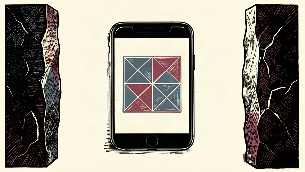 A smartphone displaying a clear image tile is flanked by two heavy stone barriers that restrict the space around it.