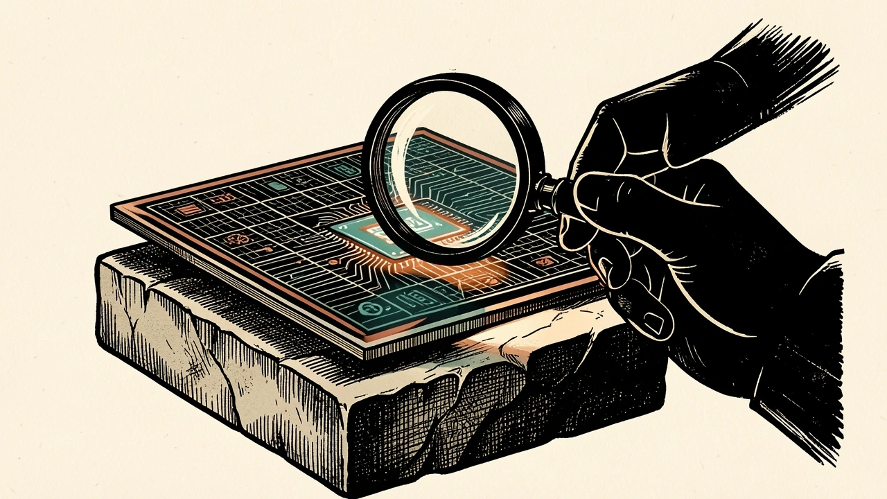 Qnity Electronics semiconductor wafer under a magnifying glass, highlighting its undervalued potential.