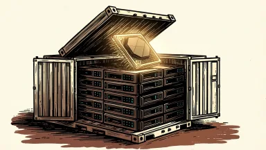 Navan deploys NVIDIA Nemotron 3.5 Super VL, shown as a GPU chip atop server modules in an open shipping container.