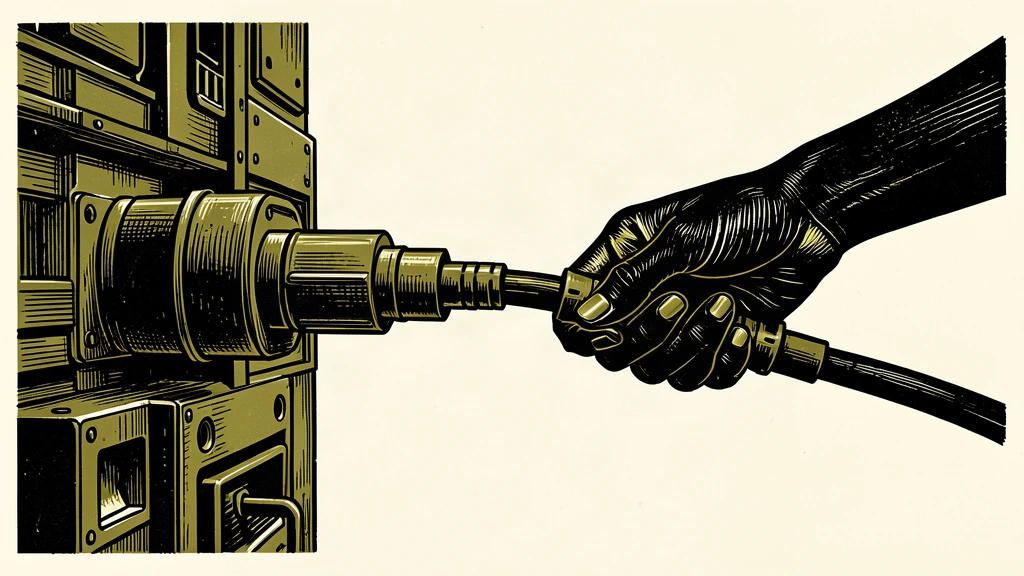 An editorial illustration showing a hand attempting to disconnect a power cable from a machine, representing the demand to halt aid.