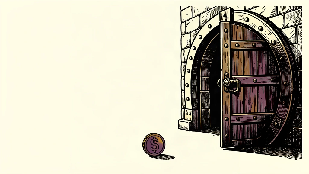 A giant, heavy bank vault door stands open to a dark interior, while a single small digital coin sits ignored on the floor outside.