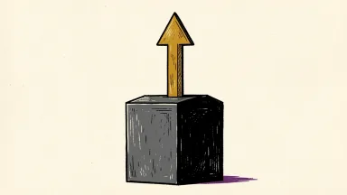 Goldman Sachs CEO comment on Fed rate hike depicted as a golden arrow rising from a podium.