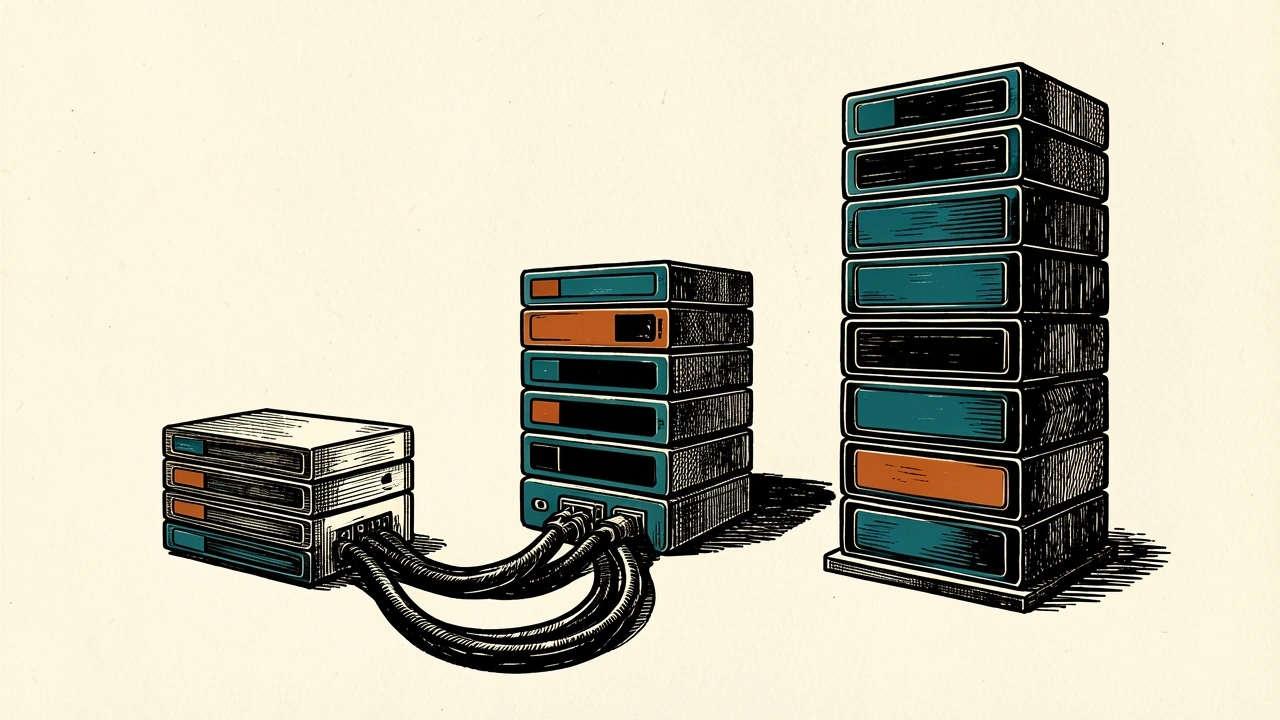 Nvidia revenue per gigawatt: a single power cable branches into three server stacks of dramatically increasing height, representing rising value per unit of power.
