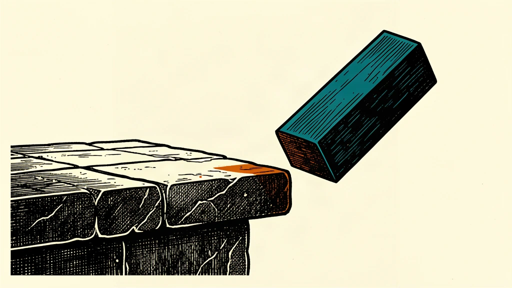 An editorial illustration showing a heavy rectangular block sliding off a slightly elevated stone platform, representing the divergence between falling stock futures and rising bond futures.