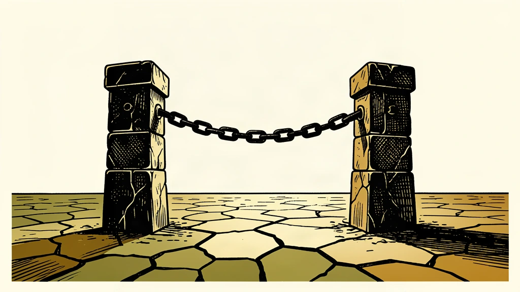 An editorial illustration showing two massive stone pillars connected by a heavy, taut iron chain against a desert horizon, symbolizing bilateral security cooperation.