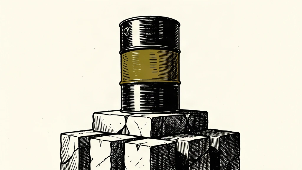 A single oil barrel sits atop a raised stone platform, towering over a row of empty, lower pedestals to represent a price increase.