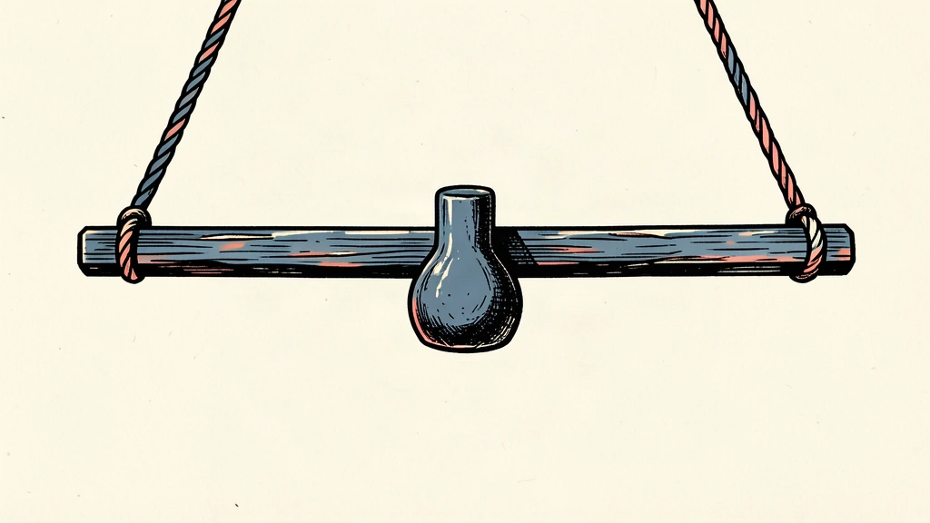 A heavy stone weight sits at the exact center of a suspended horizontal beam, representing a fixed currency midpoint.