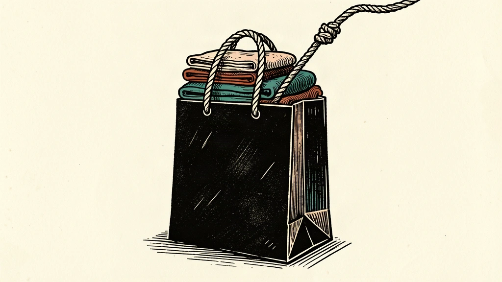 A heavy, full shopping bag being pulled upward by its handle, symbolizing raised guidance and sales growth.
