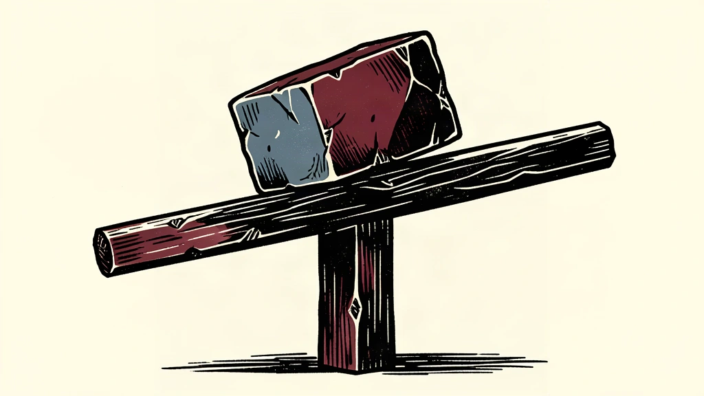A heavy stone block tilting a balanced beam to represent the first interest rate hike after a long pause.