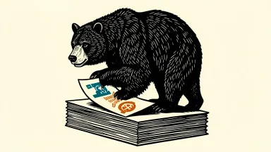 CoreWeave short sellers profit as a bear presses down on paper, representing a stock drop.