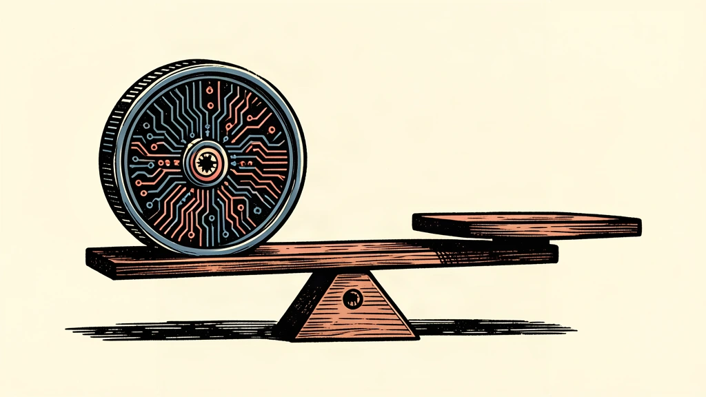 A conceptual illustration of a large digital coin on a scale that remains balanced despite the other side being empty.