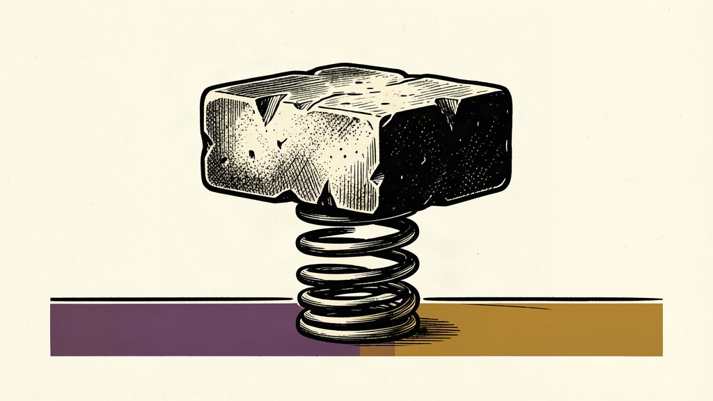 A heavy stone block compressing a large metal spring to represent the weight of interest rates acting on the economy.