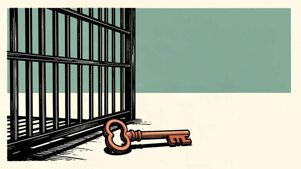 An editorial illustration of a heavy iron gate standing open with a single key lying nearby, representing the removal of sanctions and the opening of a previously restricted path.