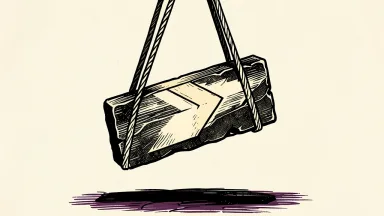 Accenture price target raised by JPMorgan: a heavy stone slab with a chevron is hoisted upward by thick ropes.