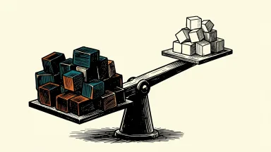 Nasdaq market breadth showing a heavy imbalance: a large cluster of dark blocks weighing down one side of a scale while a few light blocks sit high on the other.