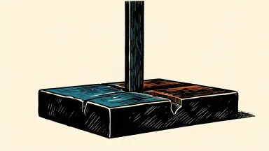 Fair Isaac (FICO) pretax charges: a heavy metal blade presses a deep, clean groove into a solid rectangular slab to mark a financial deduction.