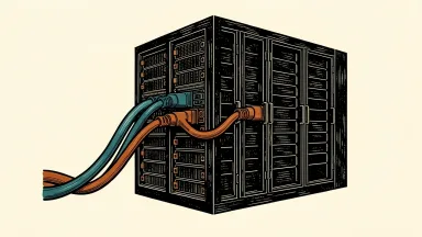 Kentucky Power doubles electricity demand for TeraWulf: two thick power cables connecting to a single industrial server rack.